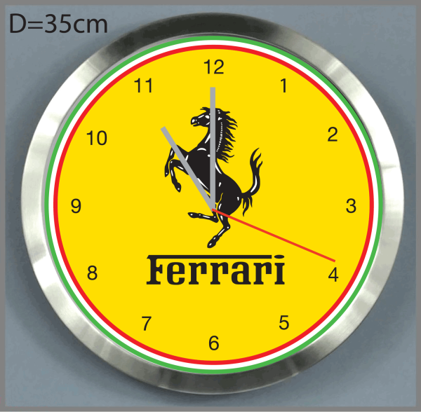 Ferrari wallclock 35cm yellow
