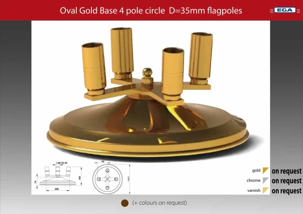 Flagpole base round gold 4 pole d=35mm in circle