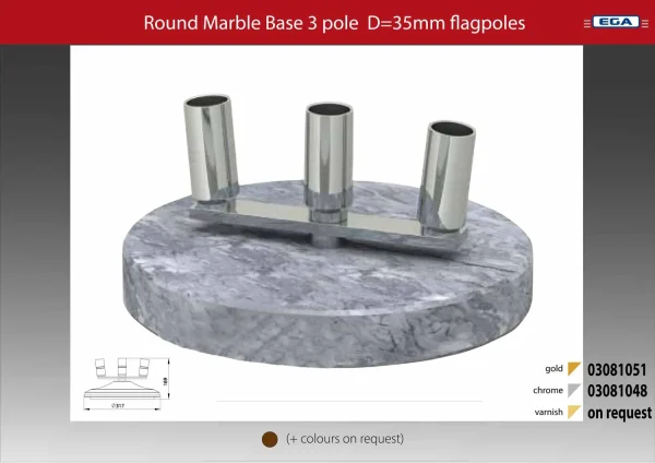 Flagpole base round grey marble 3 pole d=35mm