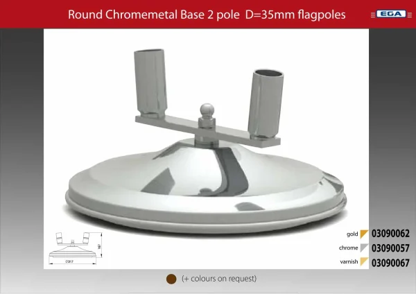 Flagpole base round chrome metal 2 pole d=35mm