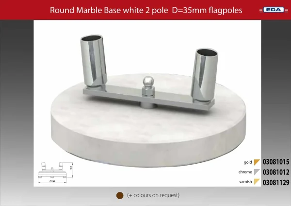 Flagpole base round white marble 2 pole d=35mm