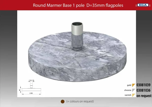 Flagpole base round grey marble 1 pole d=35mm