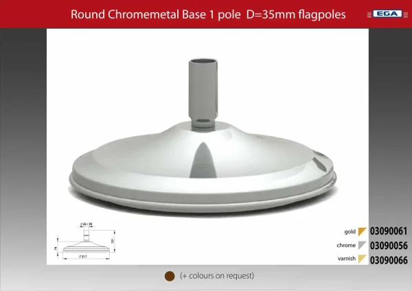 Flagpole base round chrome metal 1 pole d=35mm