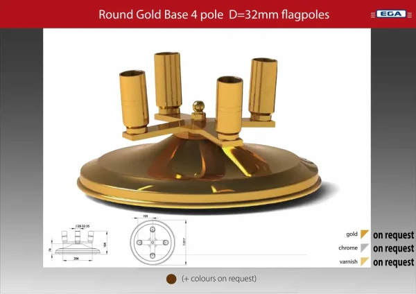 Flagpole base round gold 4 pole d=32mm in circle