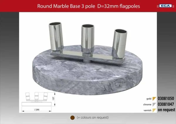 Flagpole base round grey marble 3 pole d=32mm