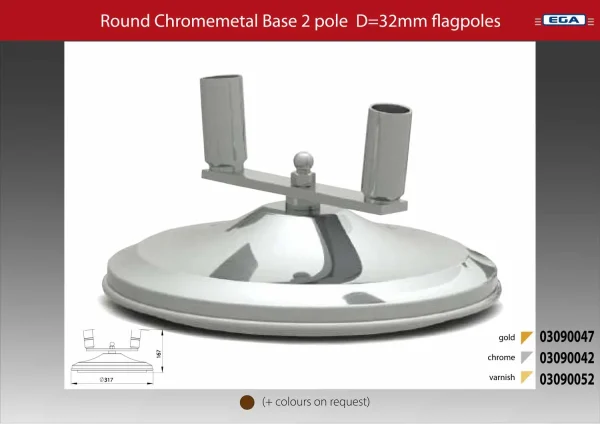 Flagpole base round chrome metal 2 pole d=32mm