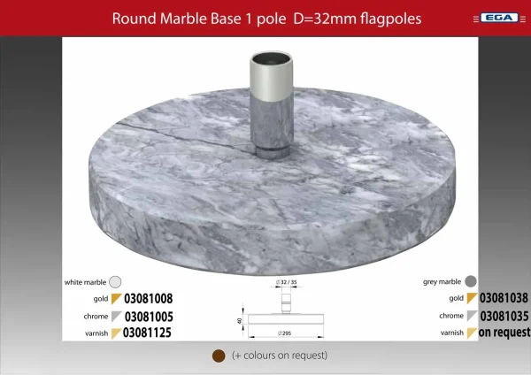 Flagpole base round grey marble 1 pole d=32mm